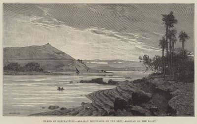 Isola di Elefantina, Montagne arabe a sinistra, Assouan a destra da Charles Auguste Loye